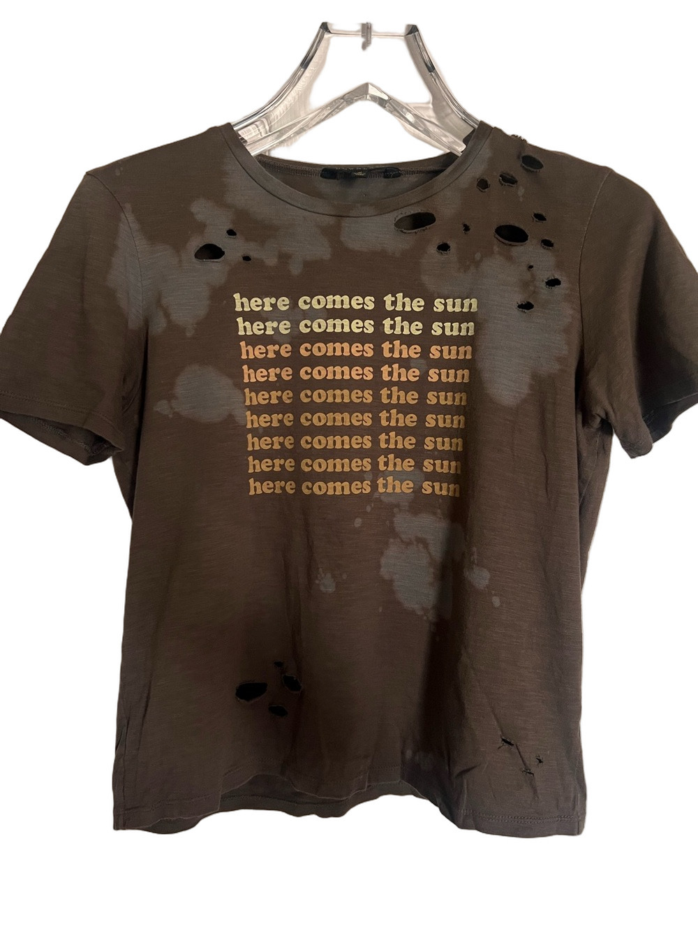 Here Comes The Sun Women's Upcycled Bleached Distressed Crew Neck T-Shirt - M